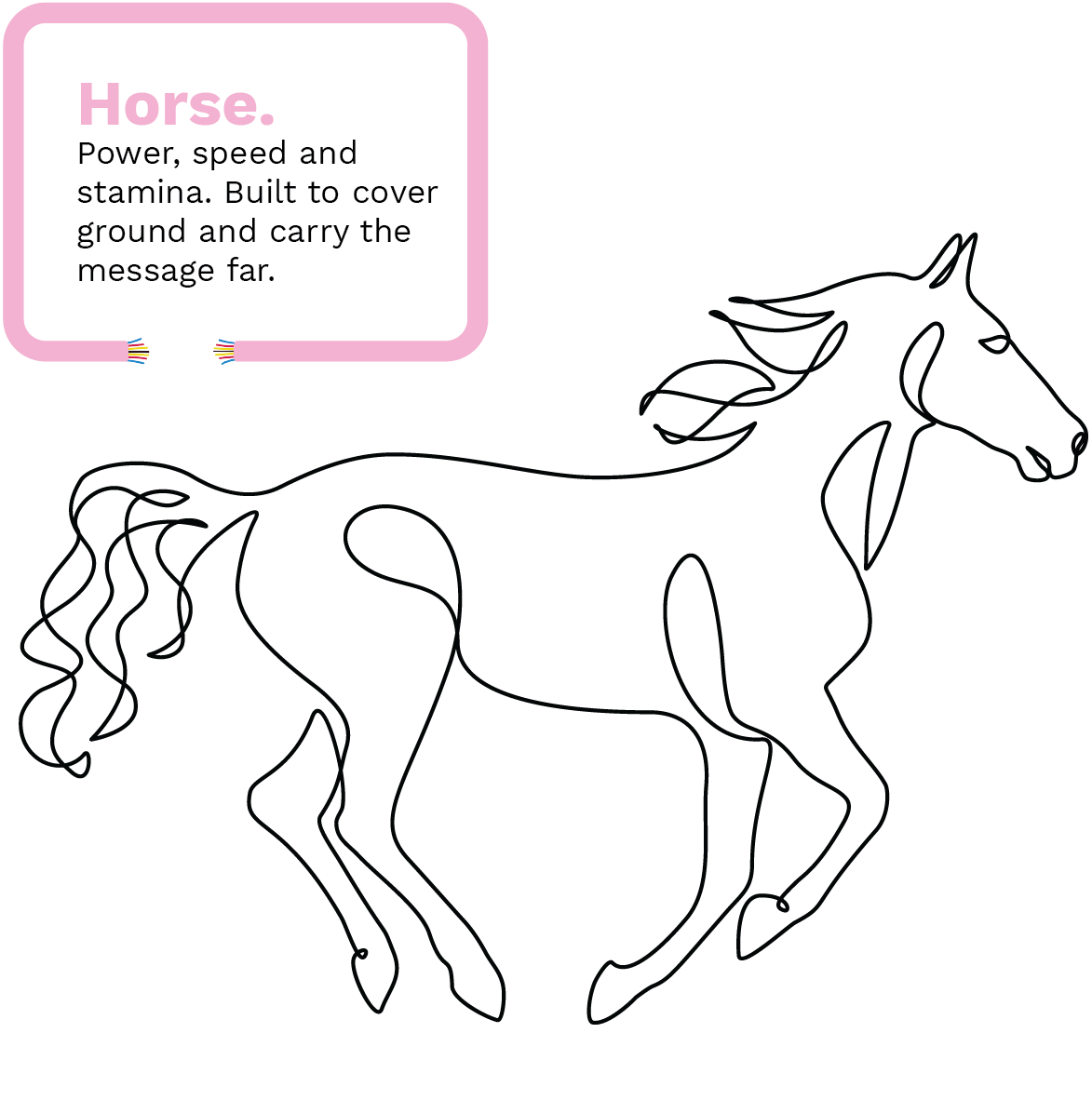 Horse. 
Power, speed and stamina. Built to cover ground and carry the message far.